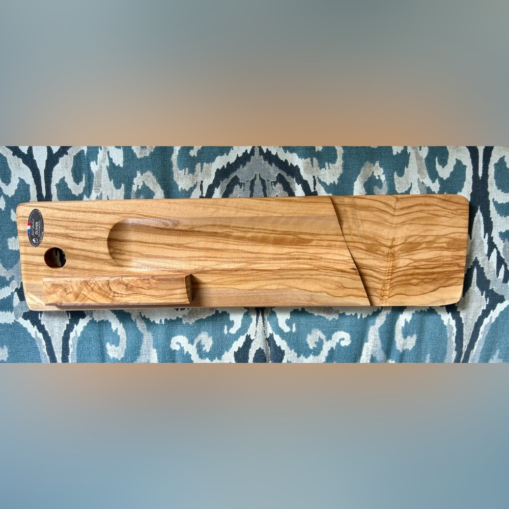 Jean Dubost olivewood cheese slicer and board.
